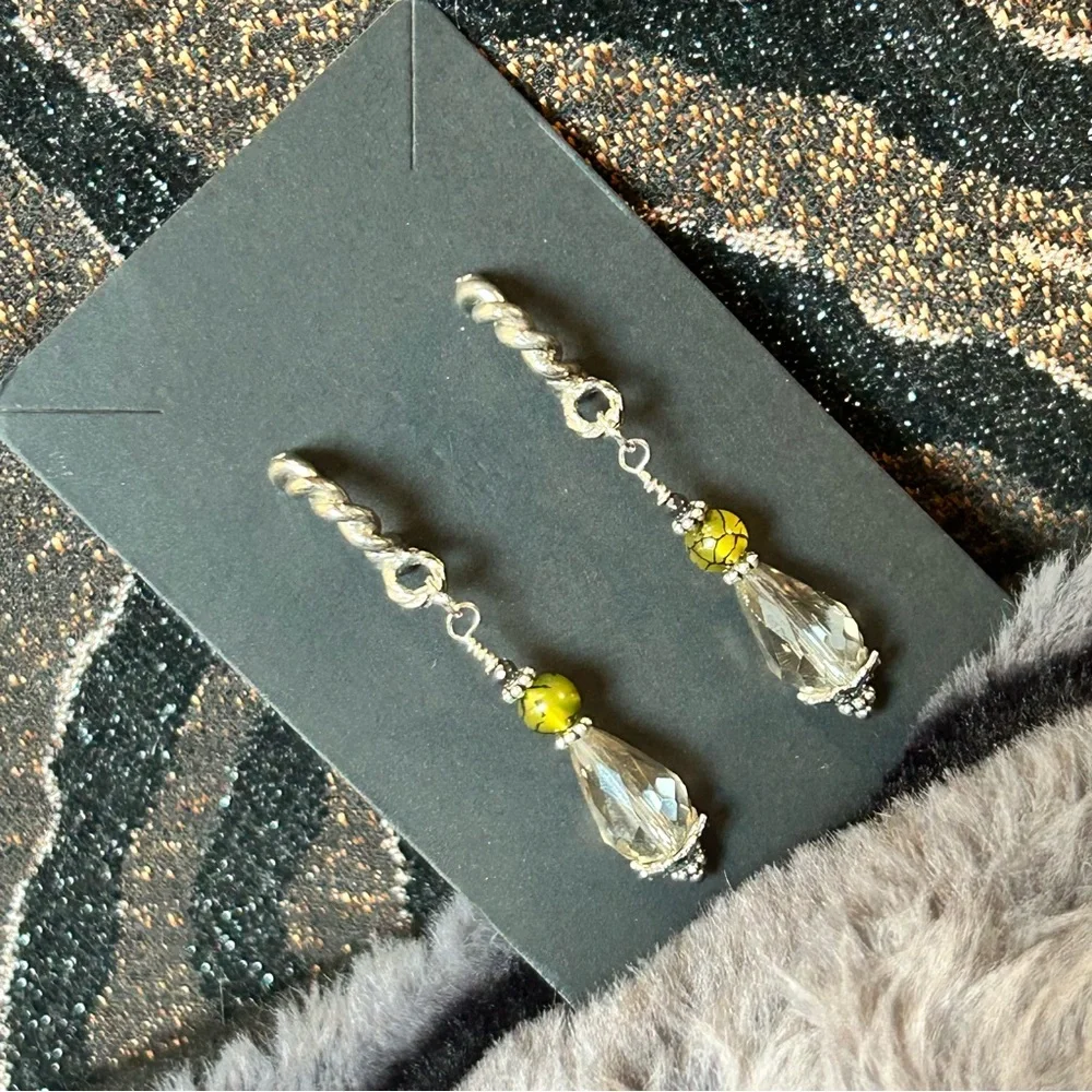 Handcrafted raindrop faceted rutilated quartz dragon vein hematite earrings